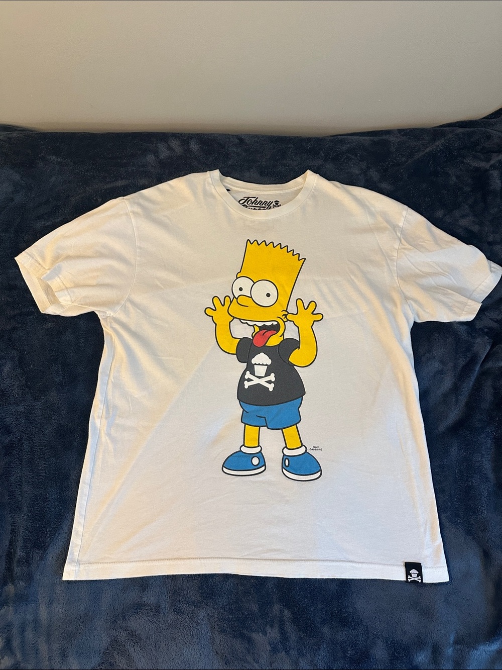 Johnny Cupcakes White Tee with Yellow Bart Simpson Graphic